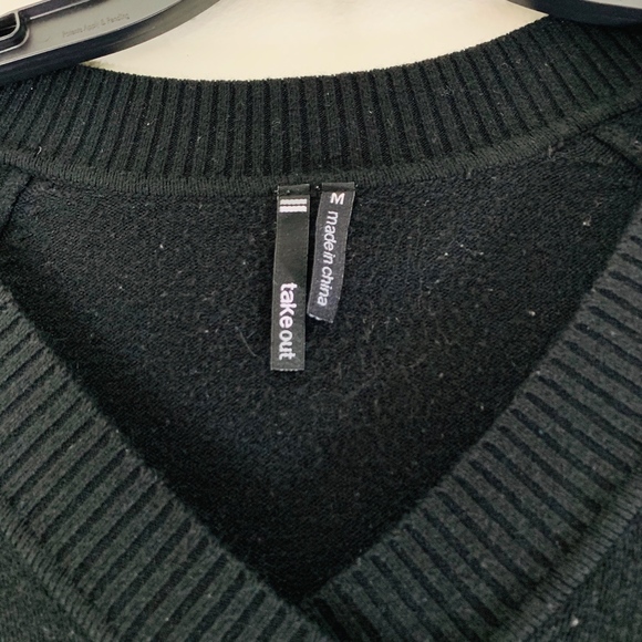 Black Take Out V-Neck Sweater; M - Picture 5 of 6